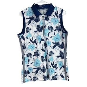 EP New York Stencil Floral Print Zip Mock Polo Sleeveless Large